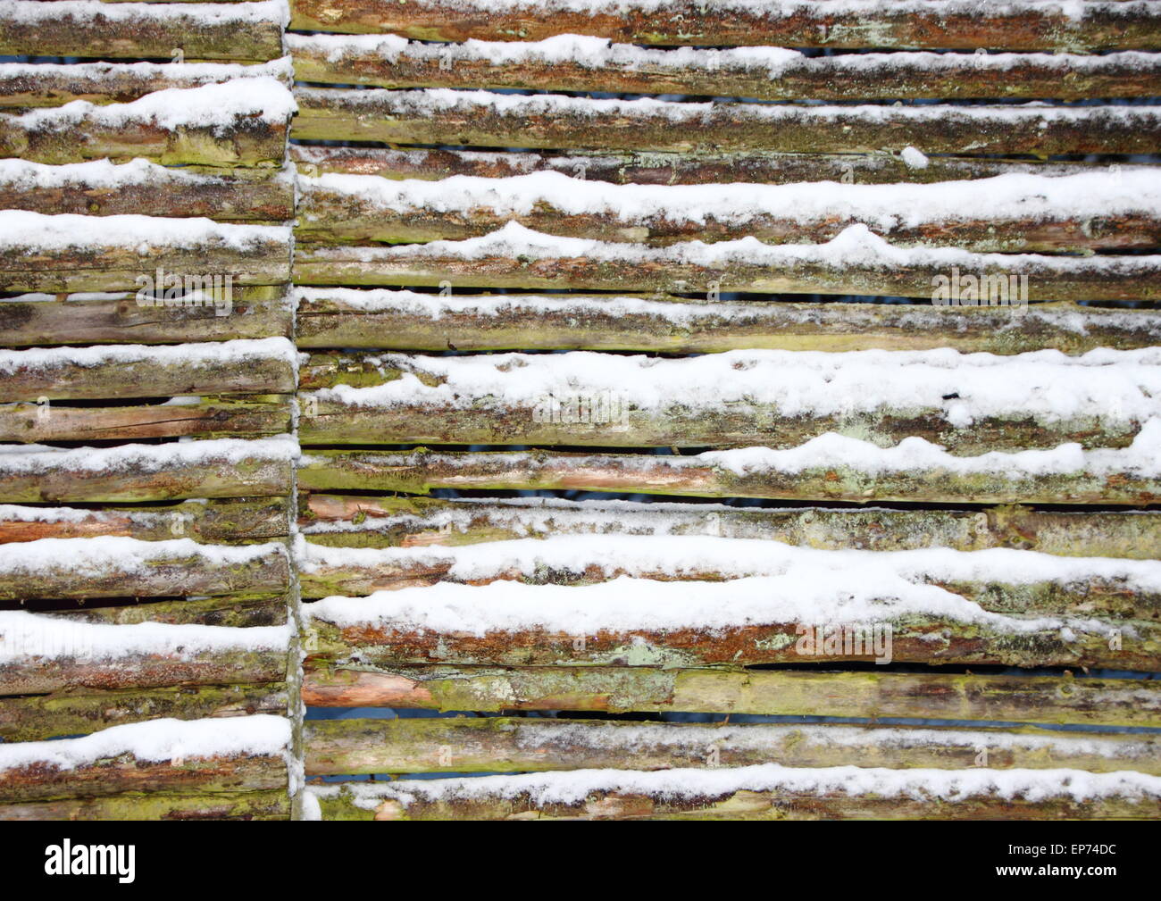 Connected wooden fence wall with snow in winter Stock Photo - Alamy