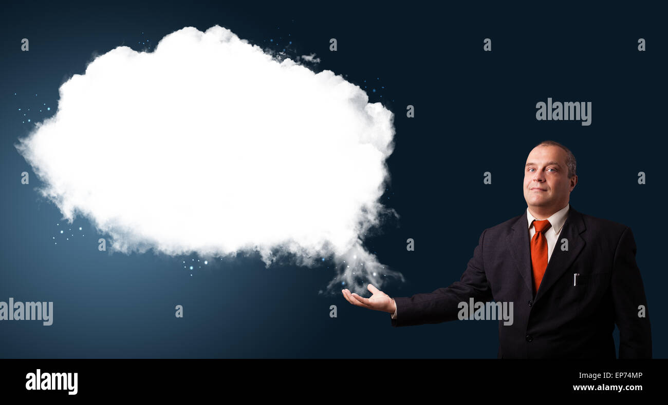 businessman presenting abstract cloud copy space Stock Photo - Alamy