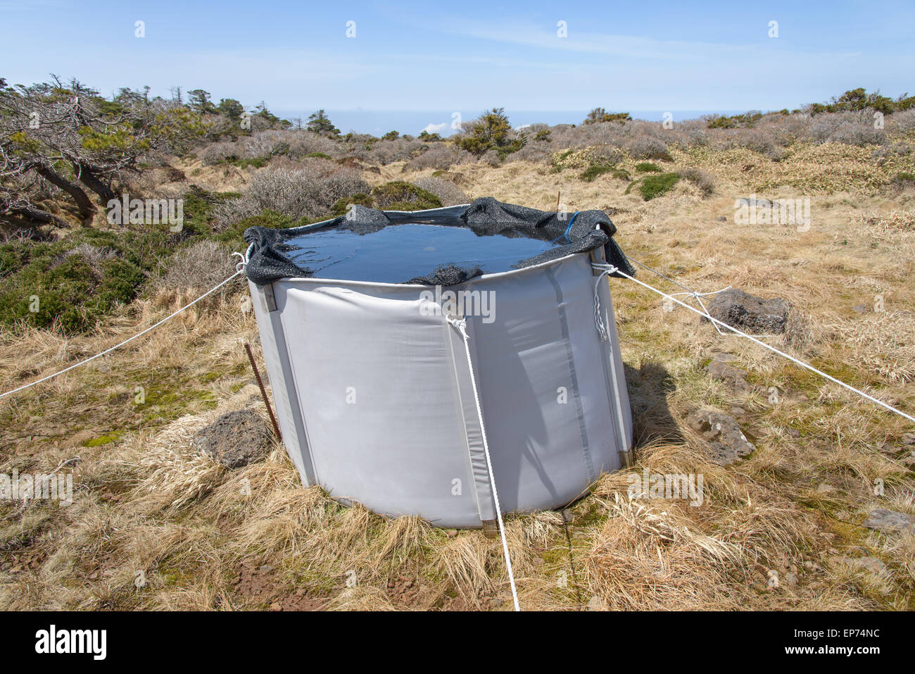 firefighting water pack situated at the Yeongsil plateau in Hallasan mountain National Park in Jeju Island, Korea. Stock Photo