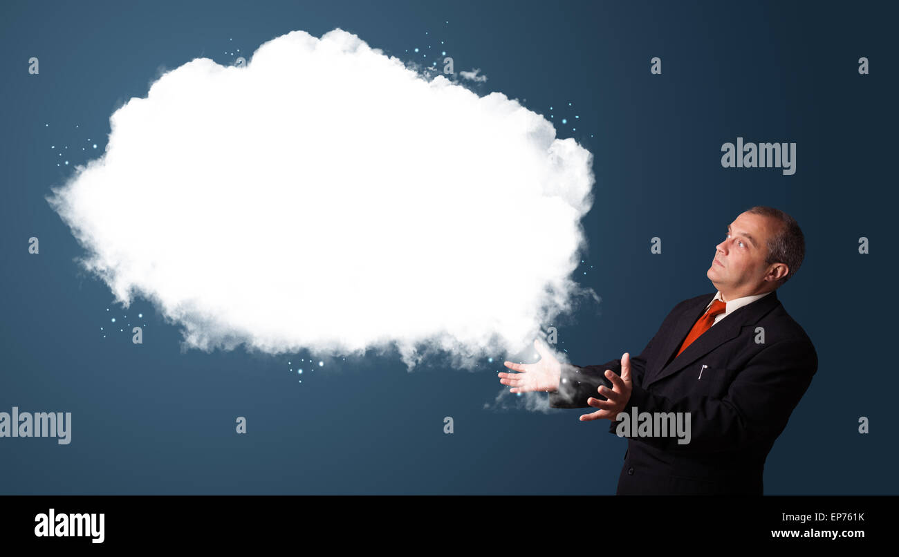 businessman presenting abstract cloud copy space Stock Photo - Alamy