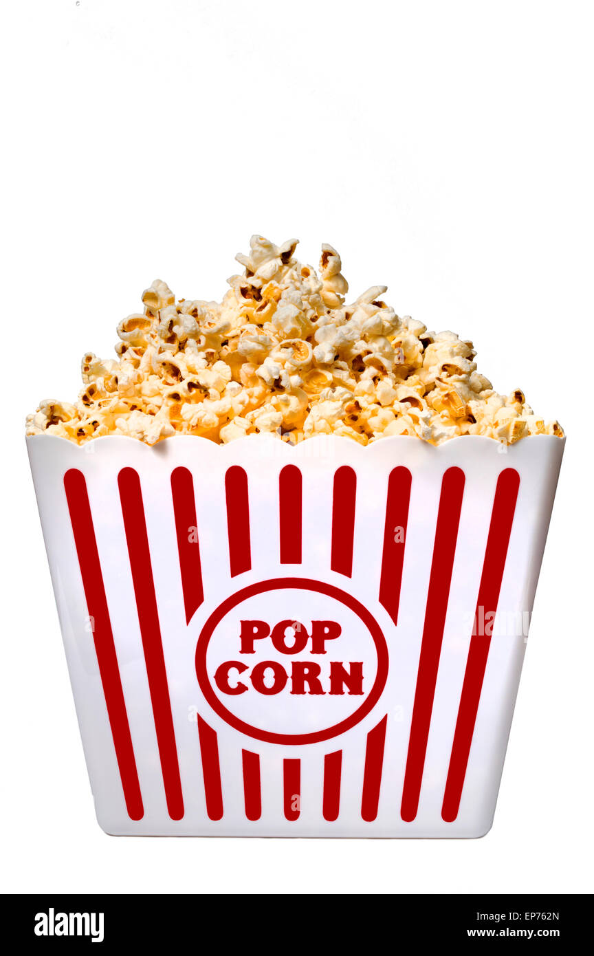 Big Tub Of Popcorn Isolated On White Background Stock Photo
