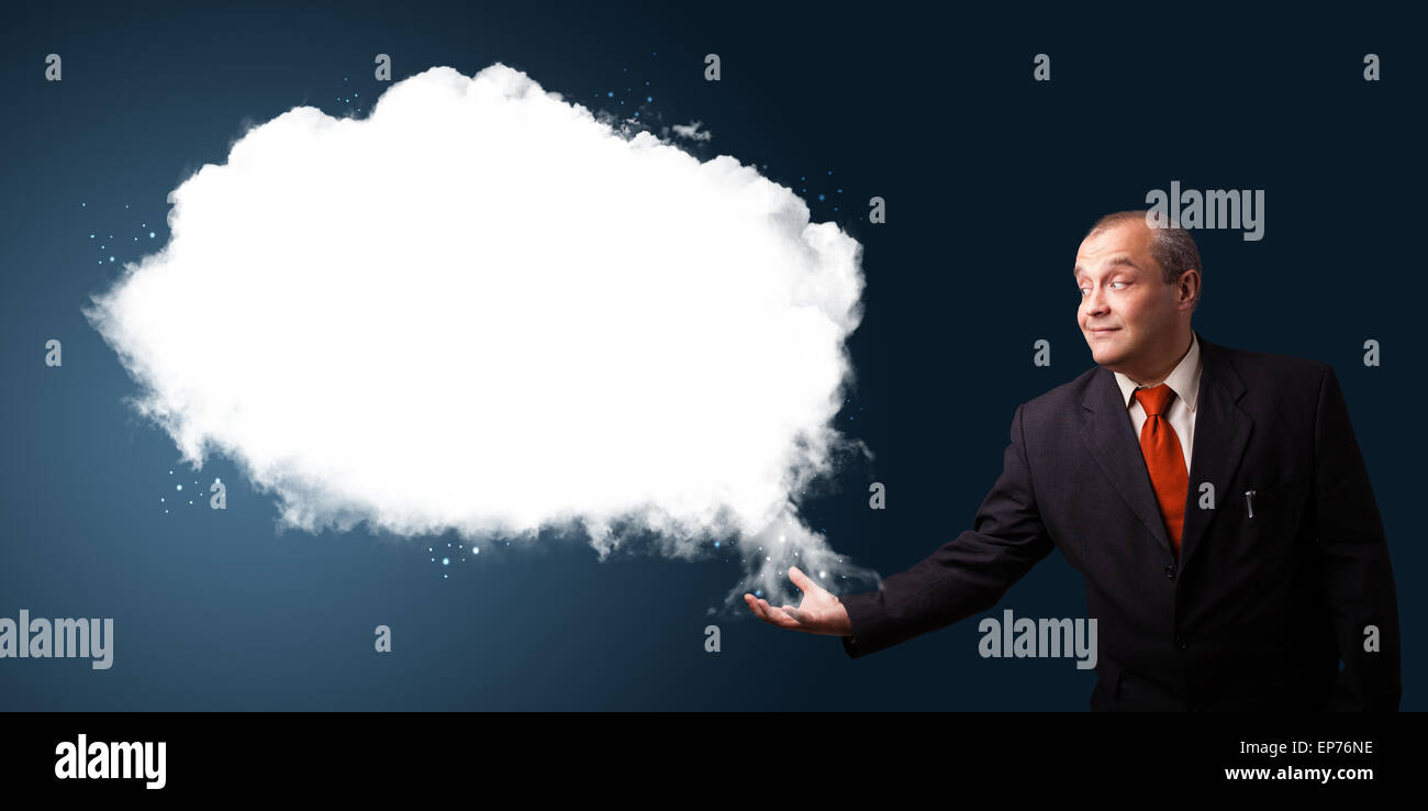 businessman presenting abstract cloud copy space Stock Photo - Alamy