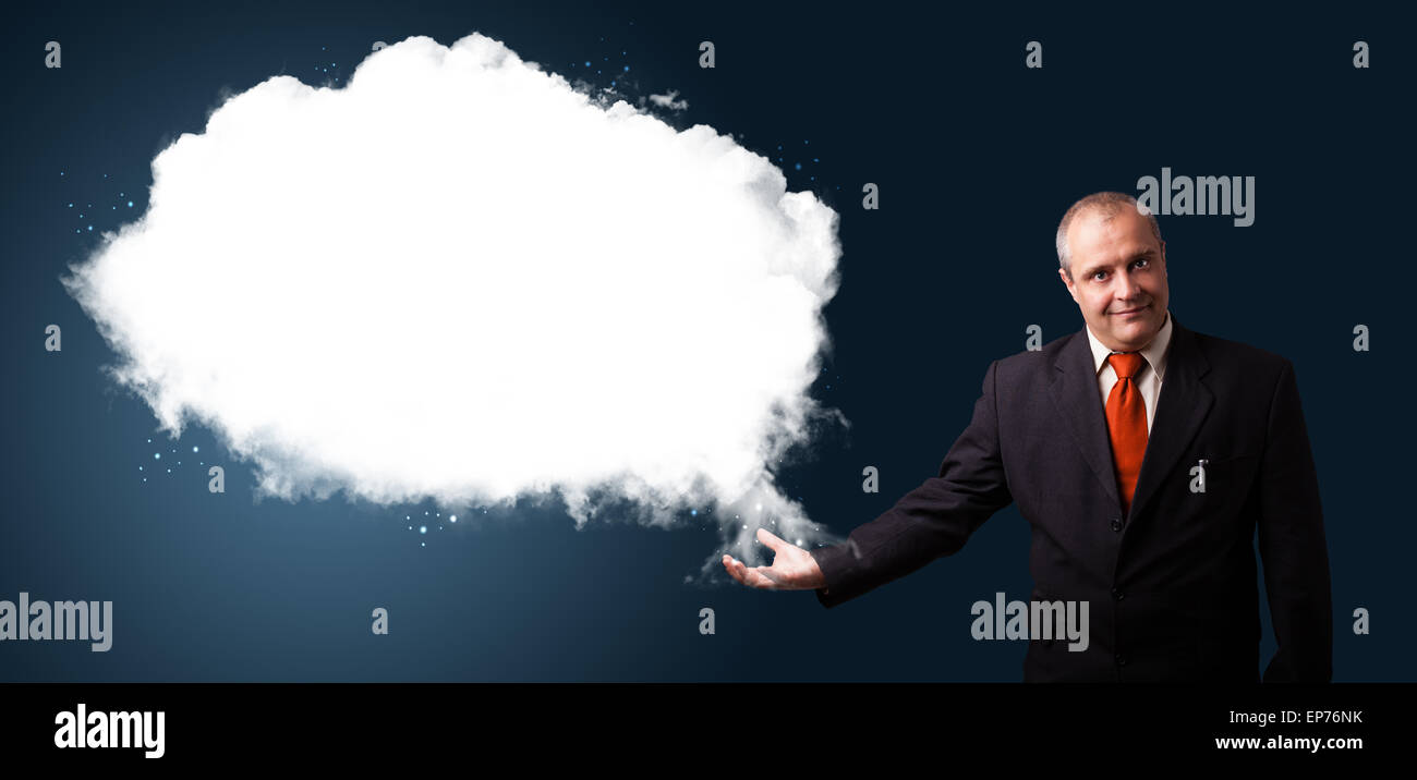 businessman presenting abstract cloud copy space Stock Photo - Alamy