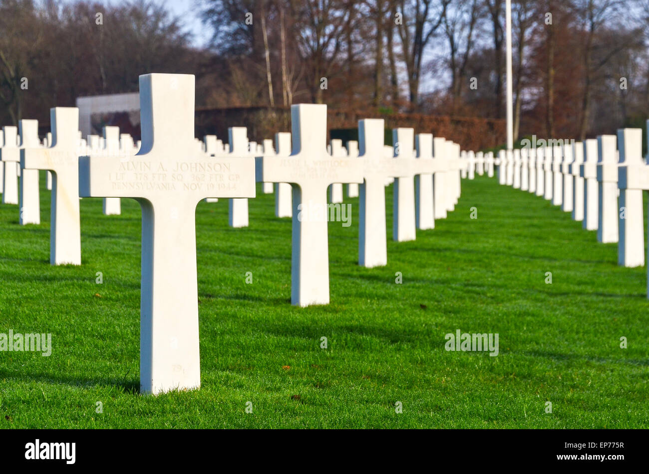 Graves of more than 5000 US soldiers at the Luxembourg American Cemetery and Memorial who died during World War II Stock Photo