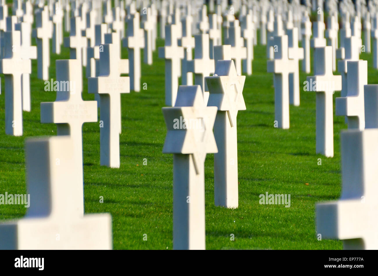 Jewish US solder graves among 5000 at the Luxembourg American Cemetery and Memorial who died during World War II Stock Photo