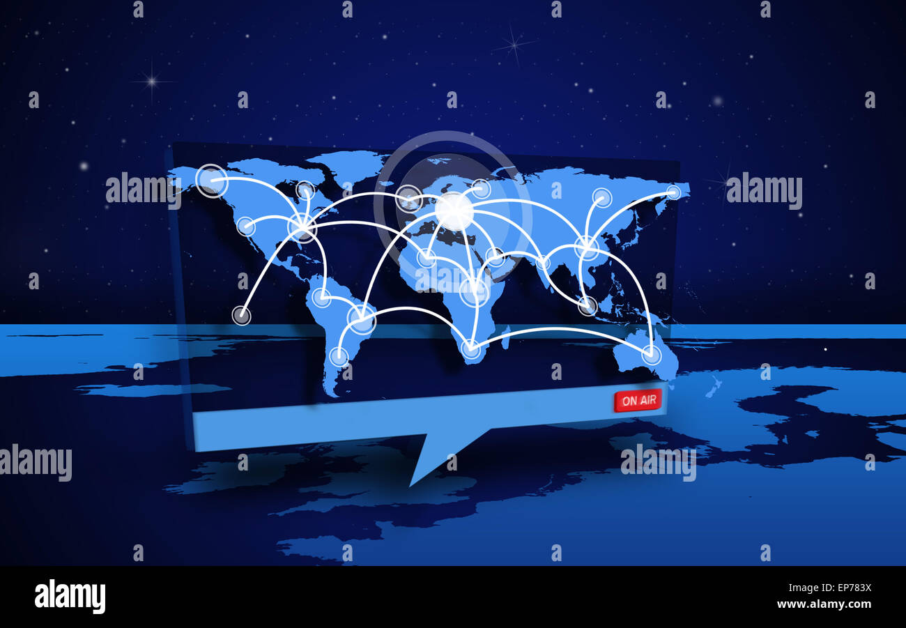 Digital speech box showing world connections coming from world map ...