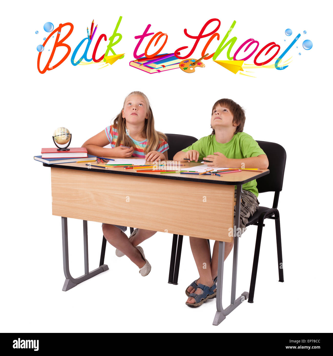 Kids with back to school theme isolated on white Stock Photo - Alamy