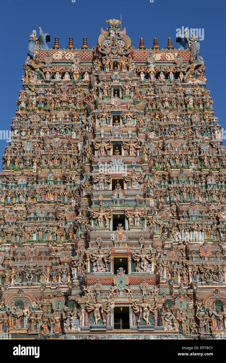 Gopuram at the Sri Meenakshi Temple in Madurai Stock Photo
