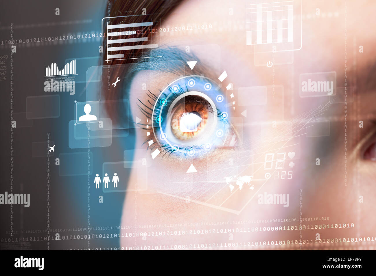 Future woman with cyber technology eye panel concept Stock Photo - Alamy