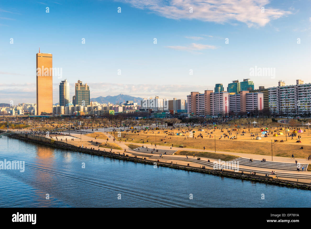Late afternoon over Yeouido and the Han River Park in Seoul, South Korea. Stock Photo