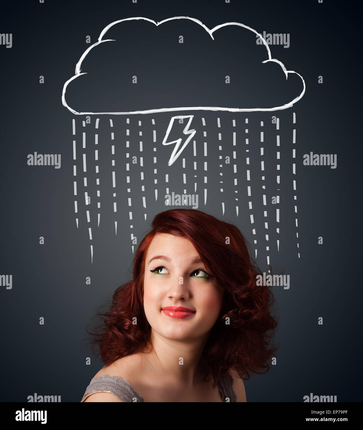 Young woman with thundercloud above her head Stock Photo - Alamy