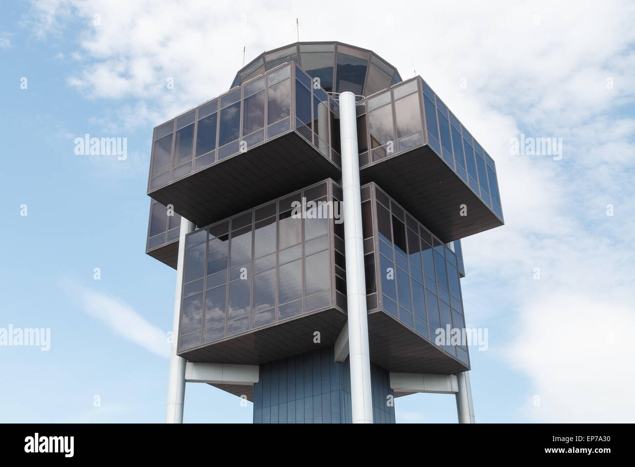 Geneva airport control tower.  Modern architecture at Cointrin airport Stock Photo