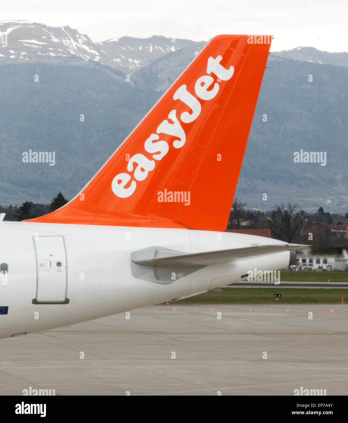Easyjet tail fin A319 aircraft tail fin with logo Stock Photo
