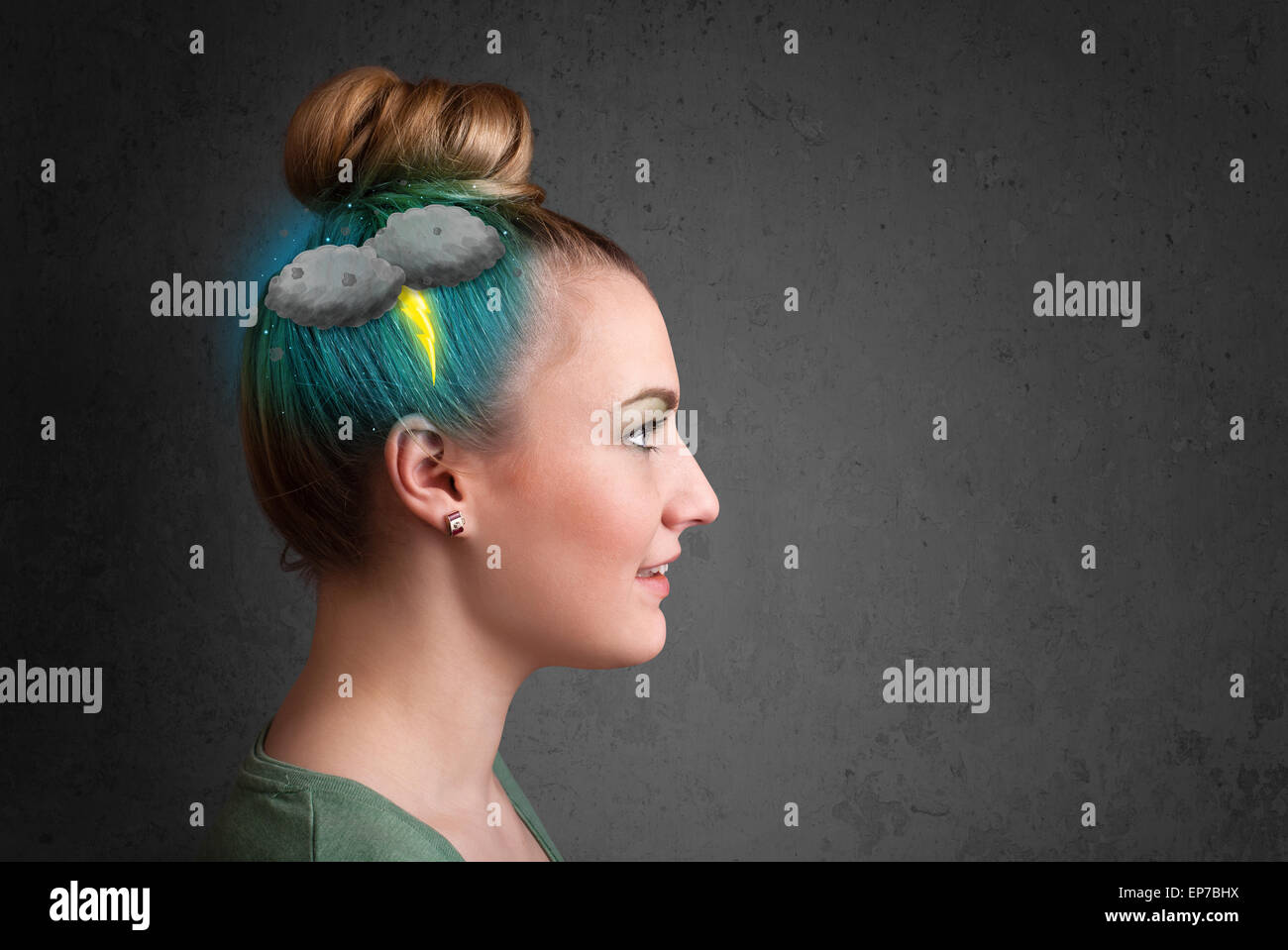 Young girl with thunderstorm lightning headache Stock Photo Alamy