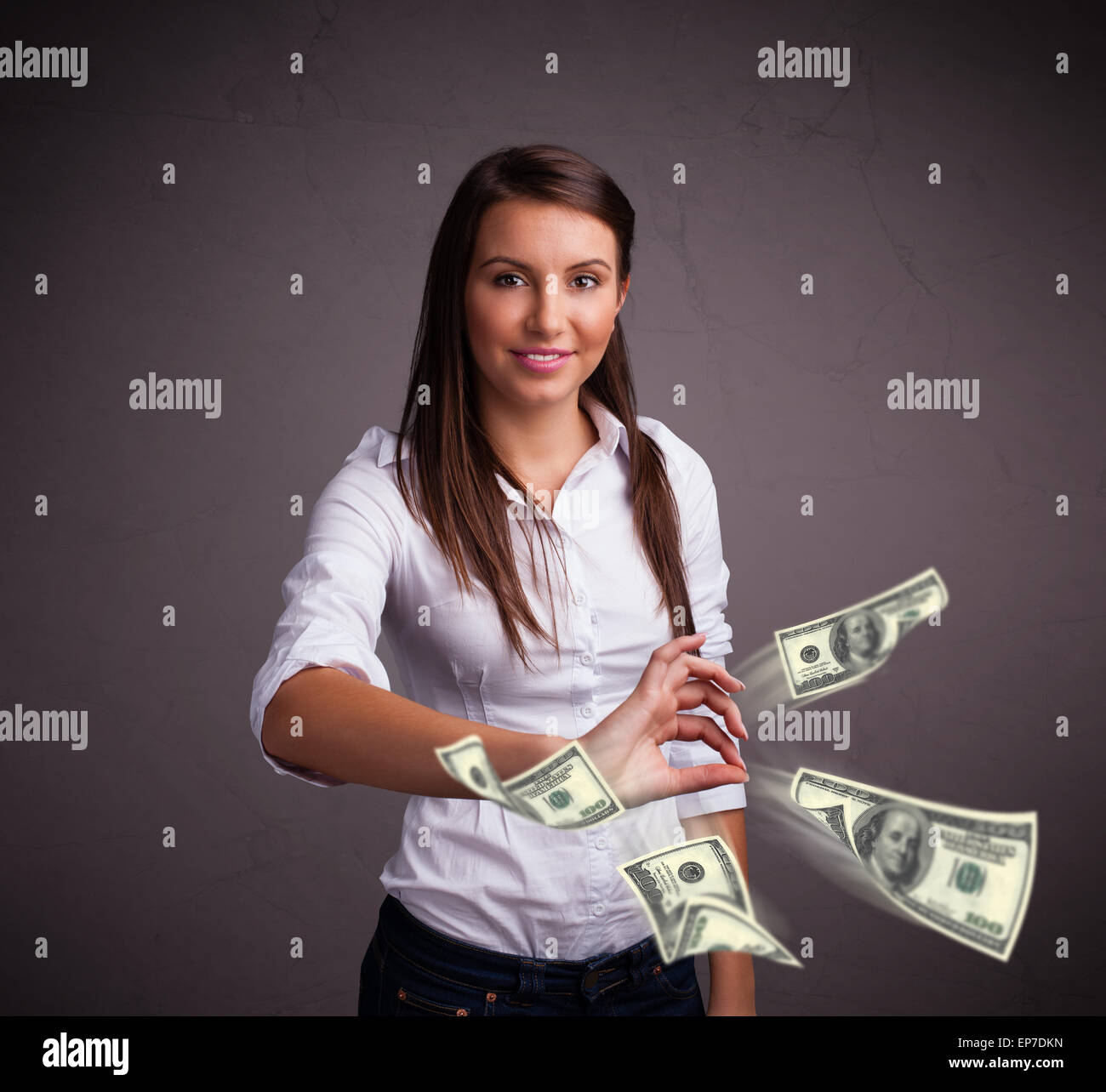 Young girl throwing money Stock Photo Alamy