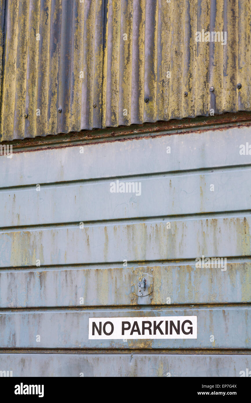 No parking sign on door at Cwm yr Eglwys, Pembrokeshire Coast National Park, Wales UK in May Stock Photo