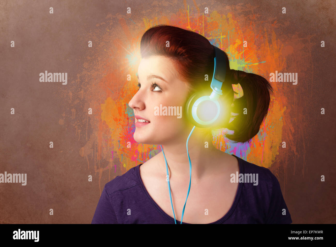 Young woman with headphones listening to music Stock Photo - Alamy