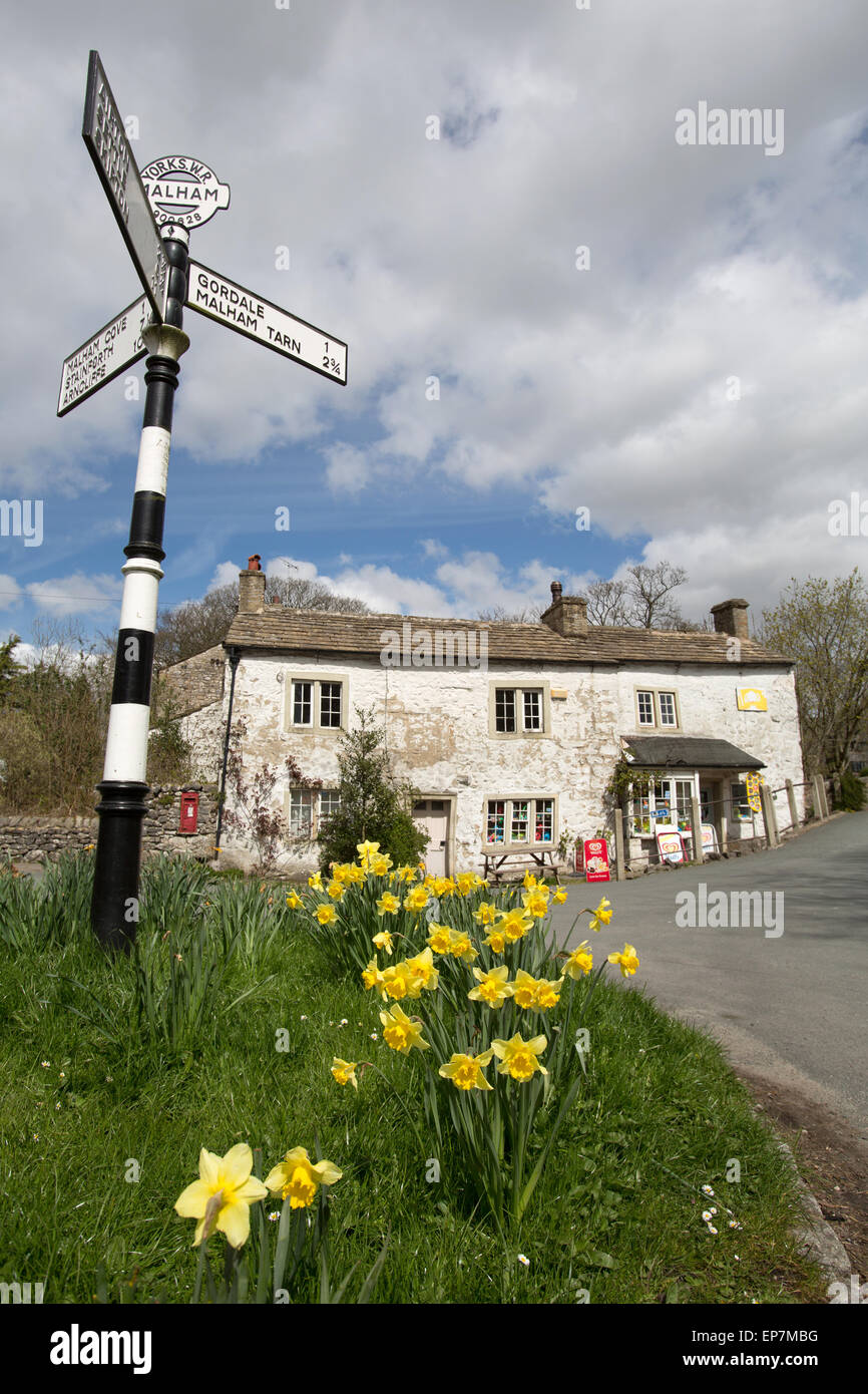 Village of Malham, Yorkshire, England. Picturesque spring view of a pre