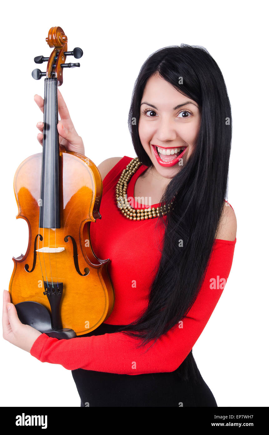Young girl with violin on white Stock Photo - Alamy