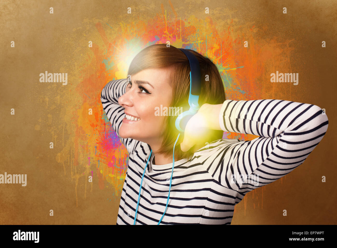 Young woman with headphones listening to music Stock Photo - Alamy