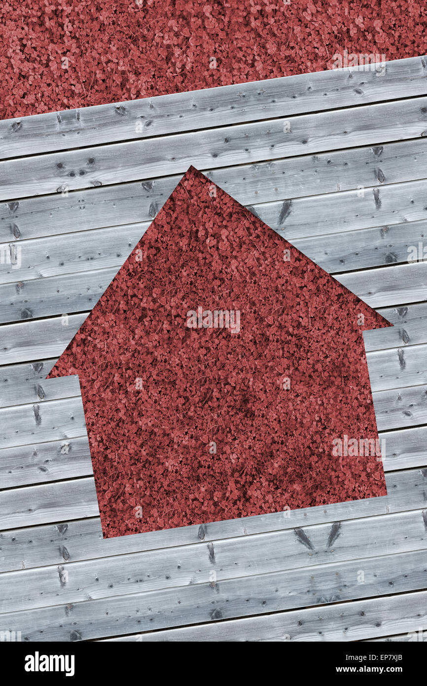 Cut wooden boards forming house with red texture Stock Photo Alamy