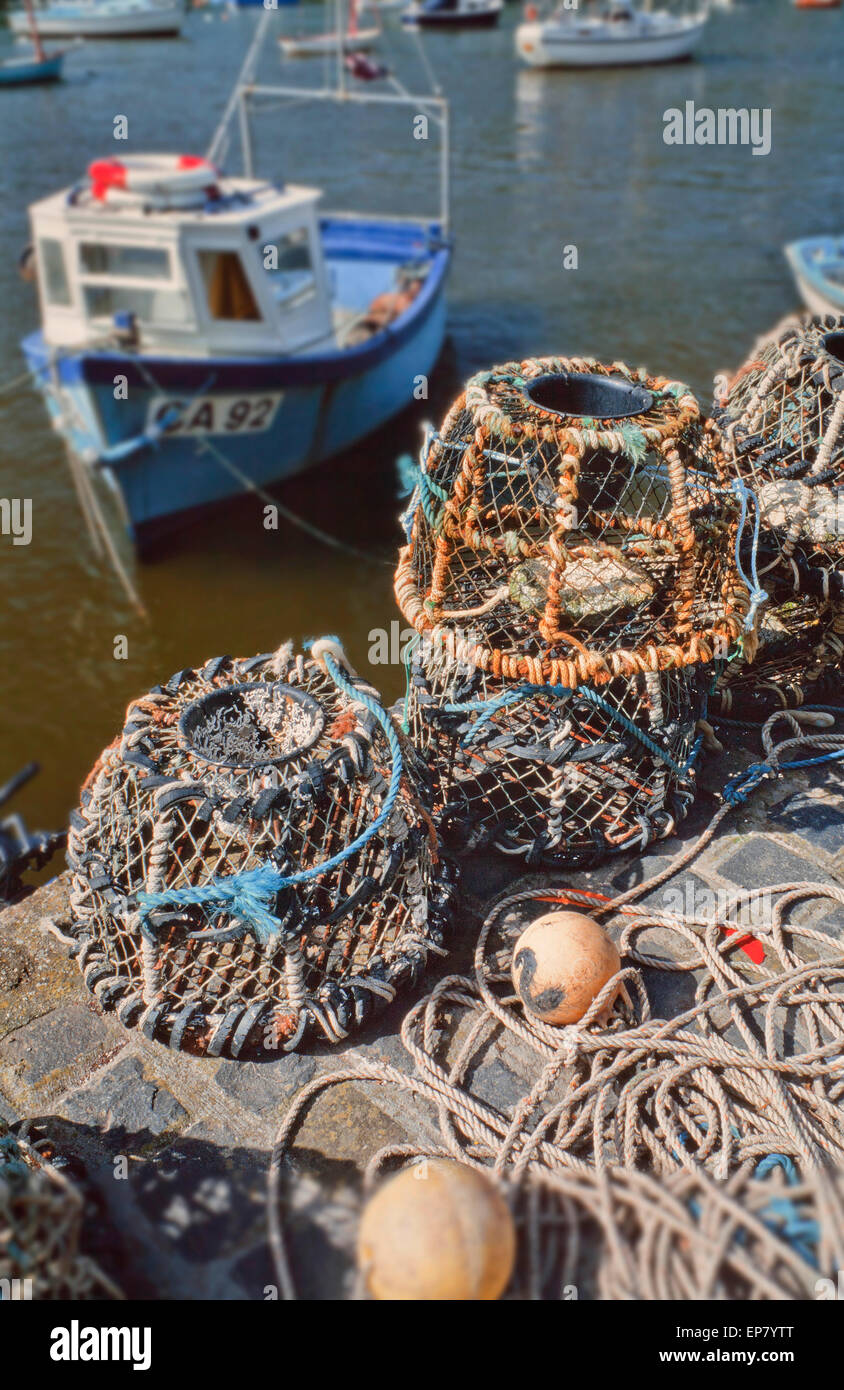 Lobster pots on the keyside, Cornwall, UK. Stock Photo