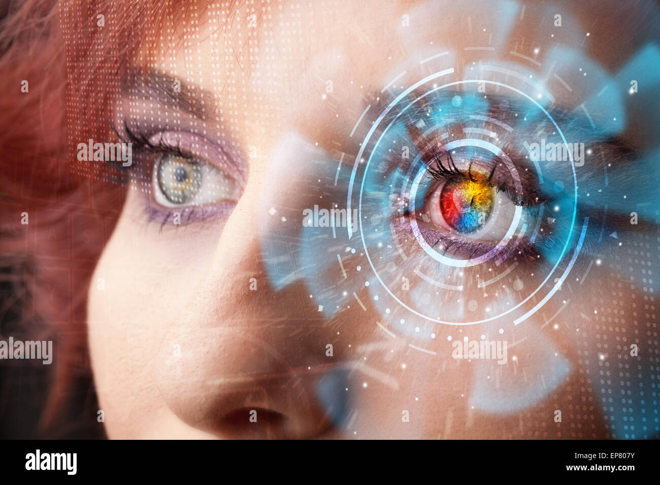 Future woman with cyber technology eye panel concept Stock Photo - Alamy