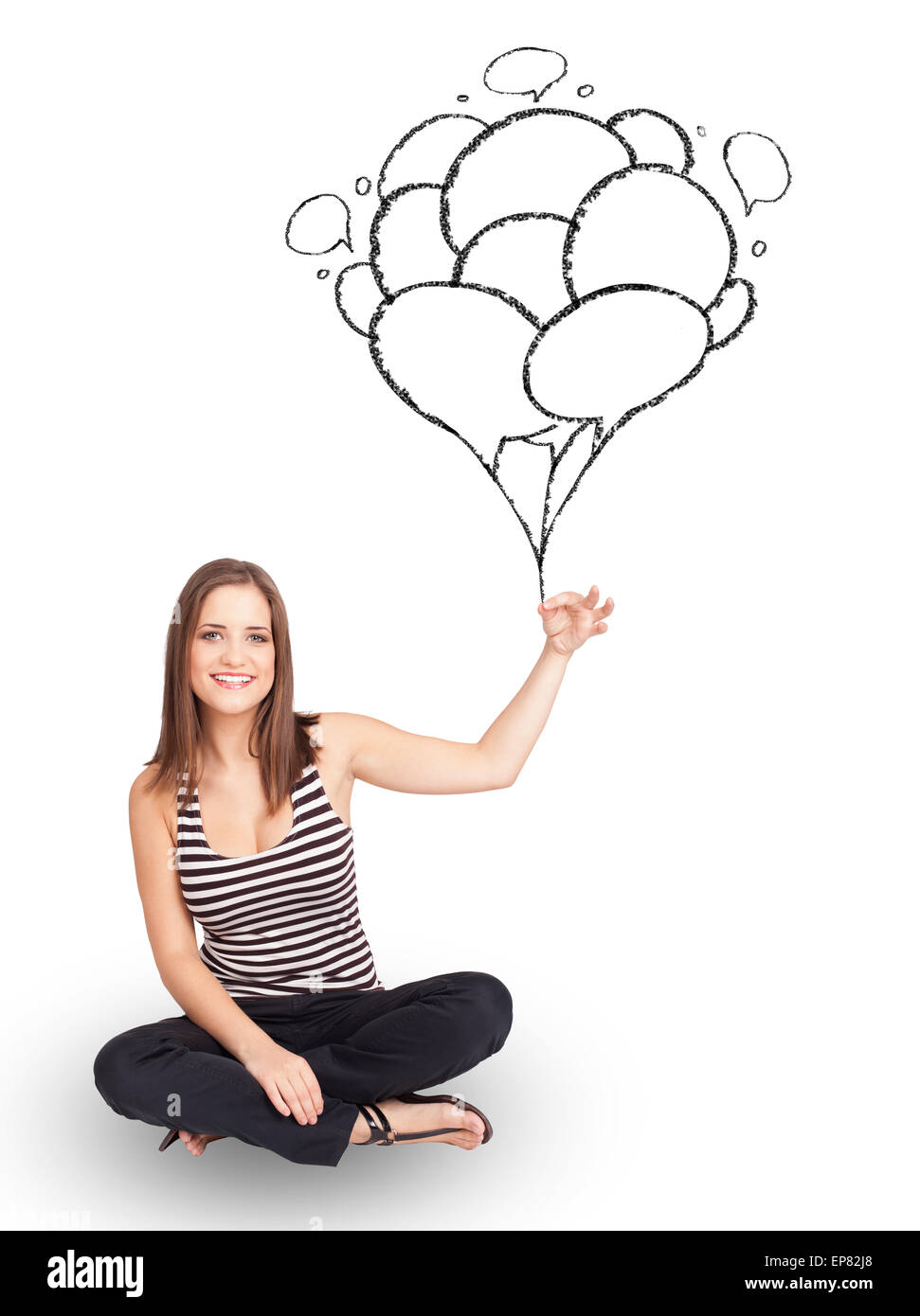 Happy woman holding balloons drawing Stock Photo Alamy