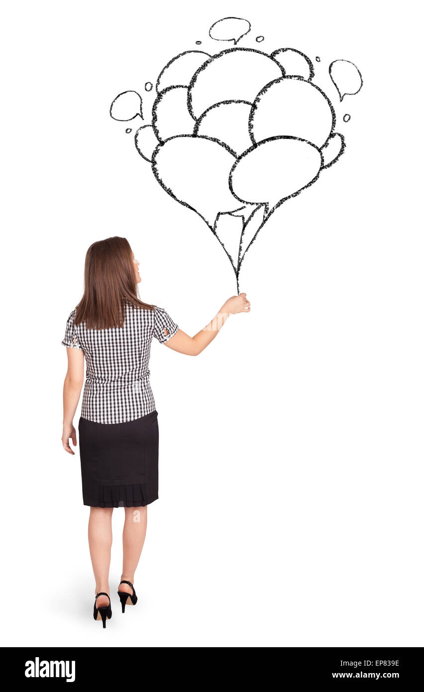 Happy woman holding balloons drawing Stock Photo Alamy