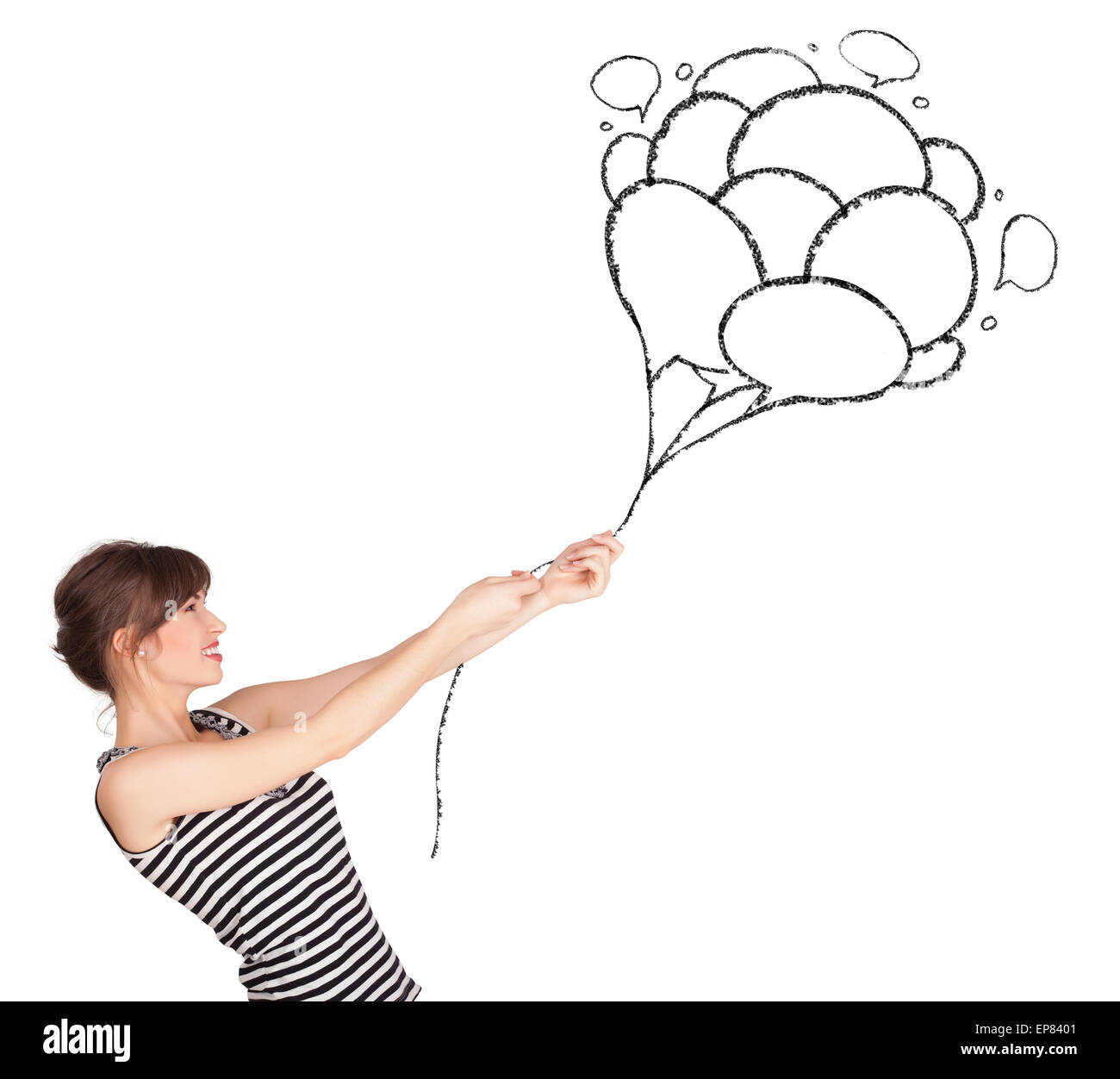 Happy woman holding balloons drawing Stock Photo Alamy