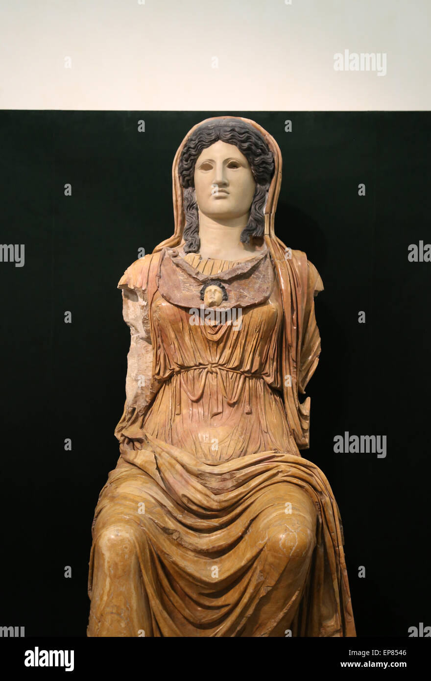 Statue of goddes Minerva. Dressed in a chiton and himation which covers her head. Roman. Augustan period. National Roman Museum. Stock Photo