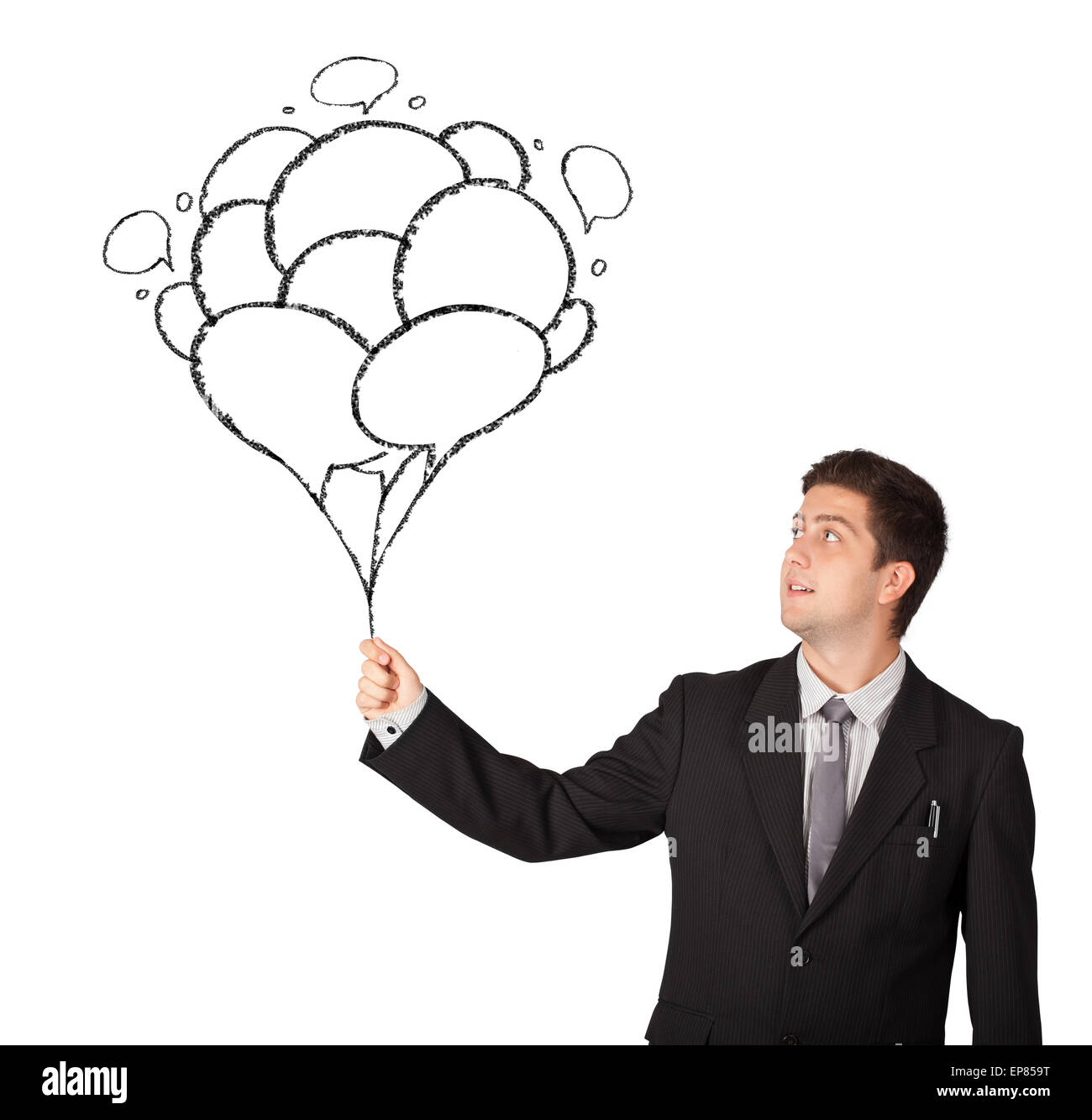 Happy man holding balloons drawing Stock Photo Alamy