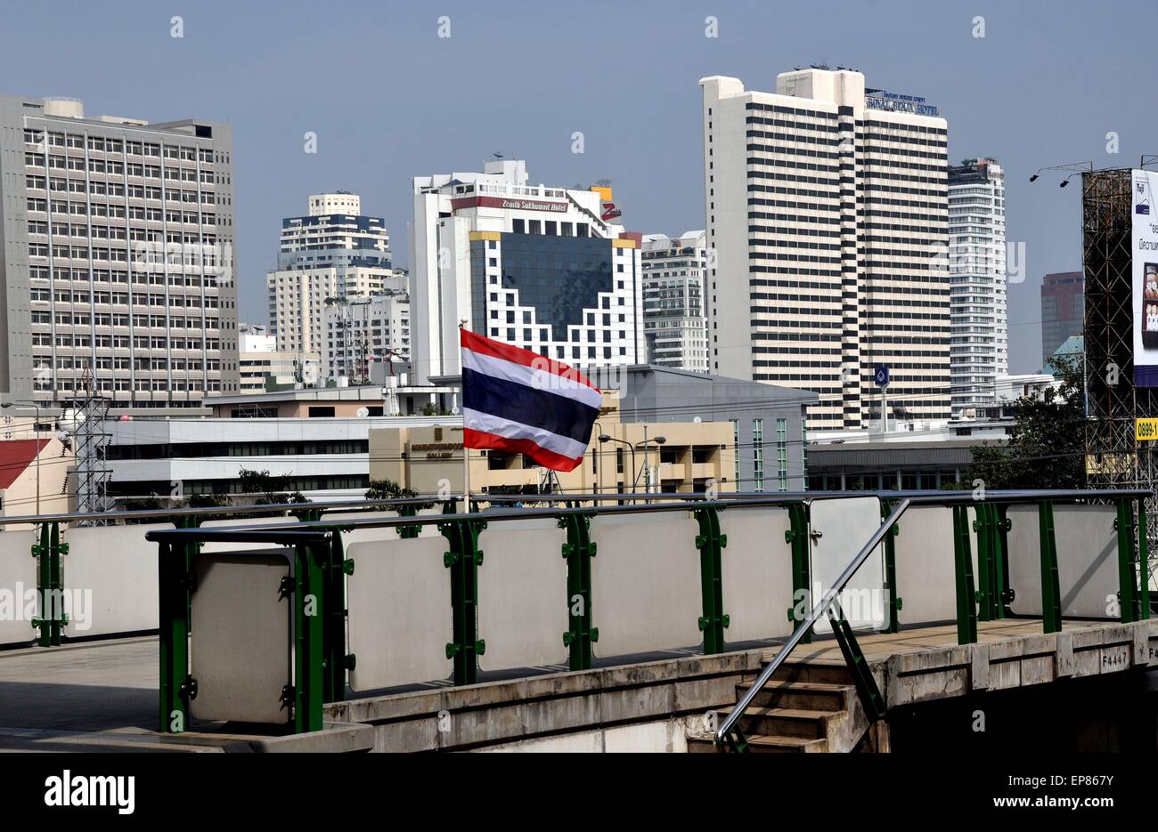 Bangkok Thailand A Thai Flag Flies On The Ploenchit Bts Skytrain Bangkok Thailand A Thai Flag Flies On The Ploenchit Bts Skytrain