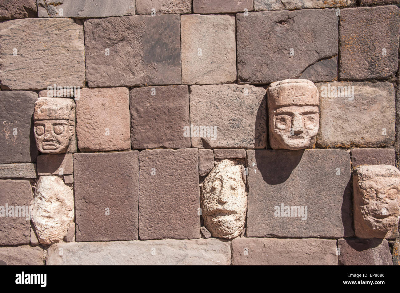 Face Wall at Tiwanaku, Altiplano, Titicaca region, Bolivia Stock Photo