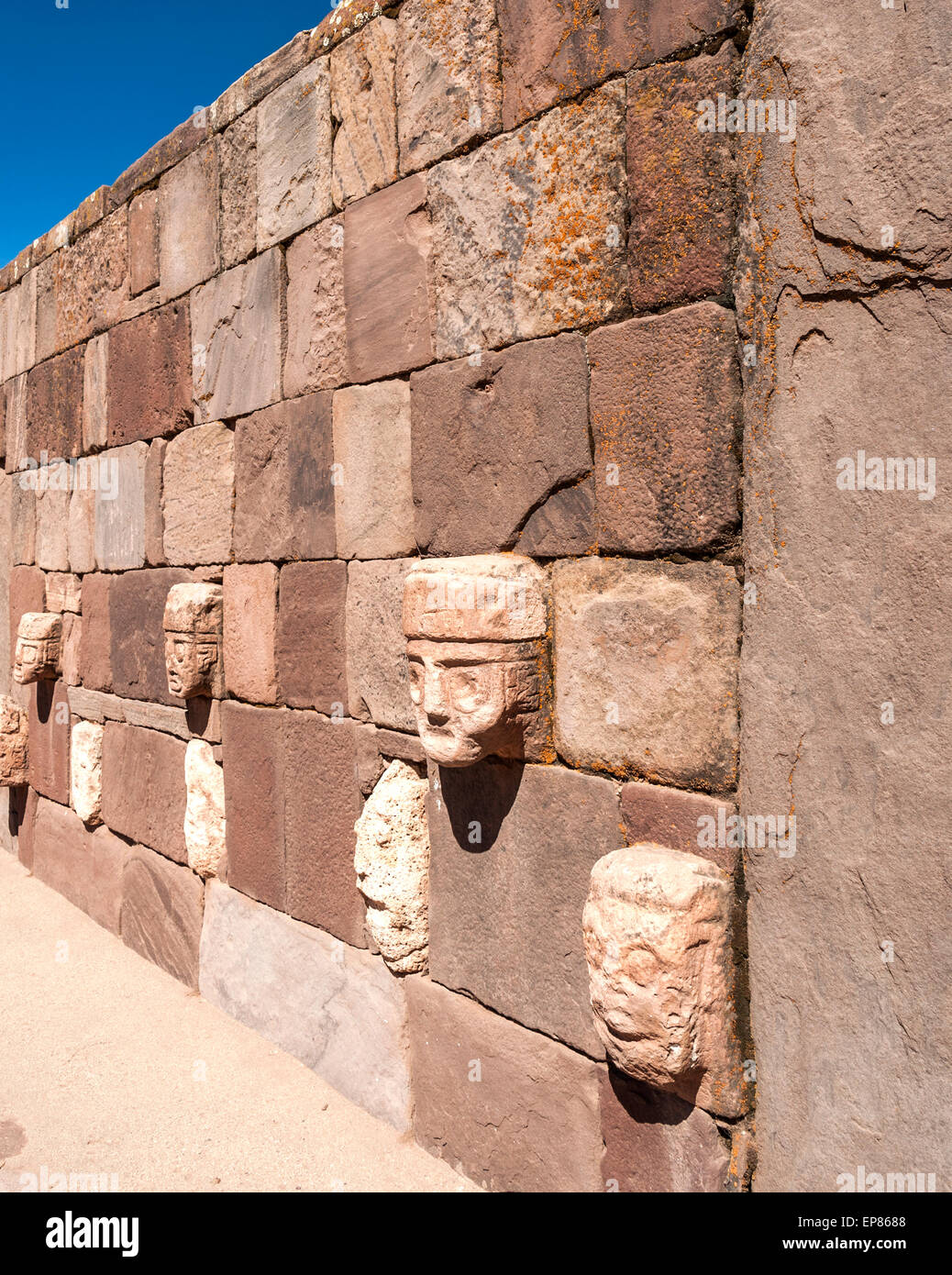 Face Wall at Tiwanaku, Altiplano, Titicaca region, Bolivia Stock Photo