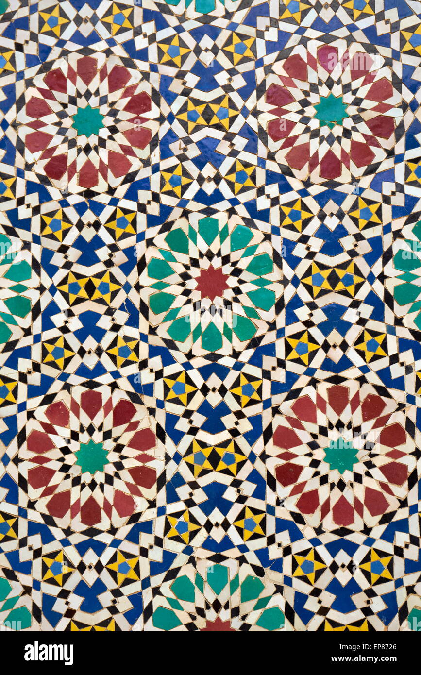 Ceramic tiles, gleaming and colourful, are used for floors and walls. Morocco Stock Photo