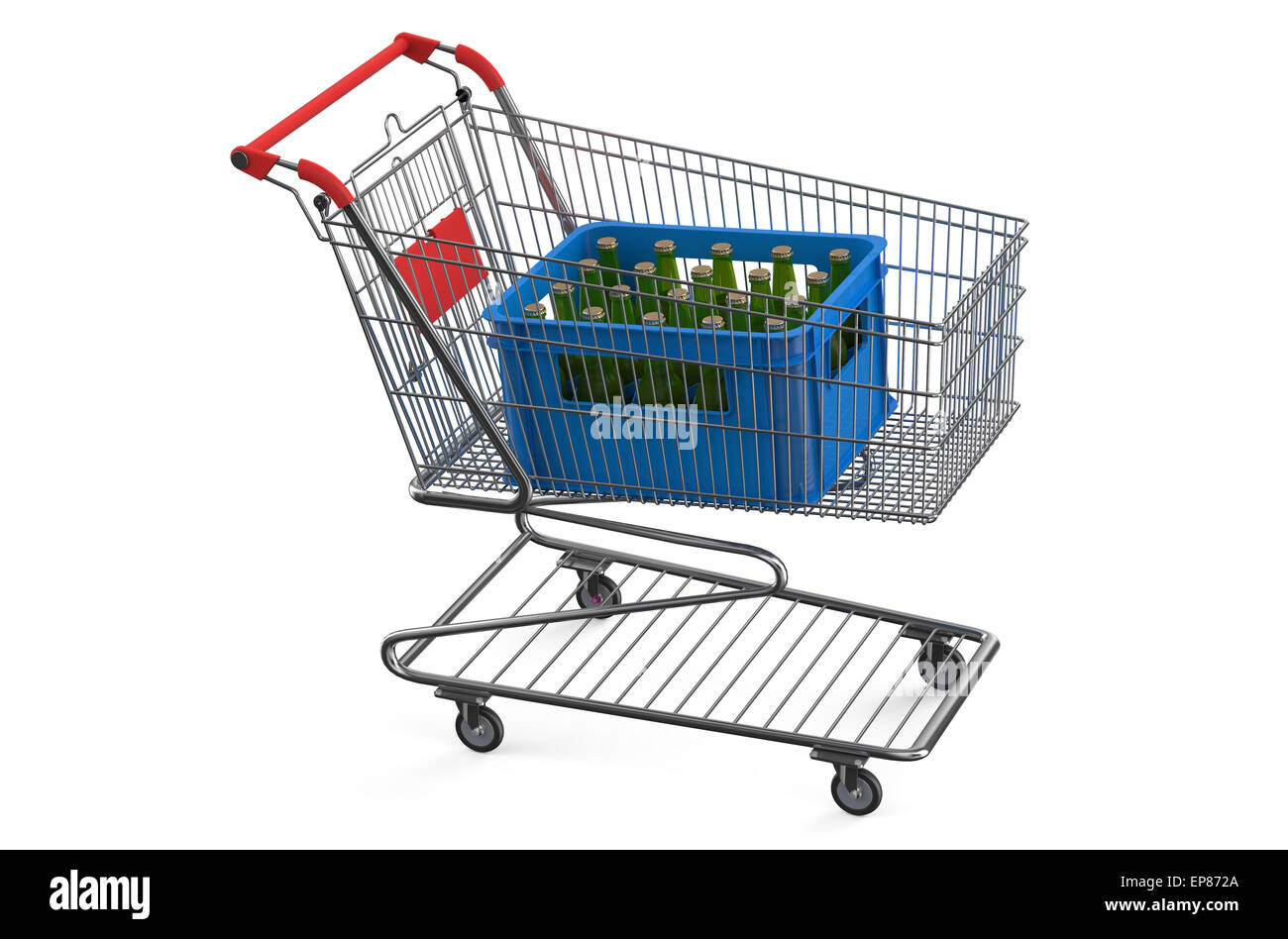 shopping cart with crate beer isolated on white background Stock Photo