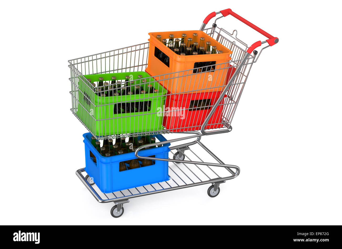 shopping cart with crates beer isolated on white background Stock Photo