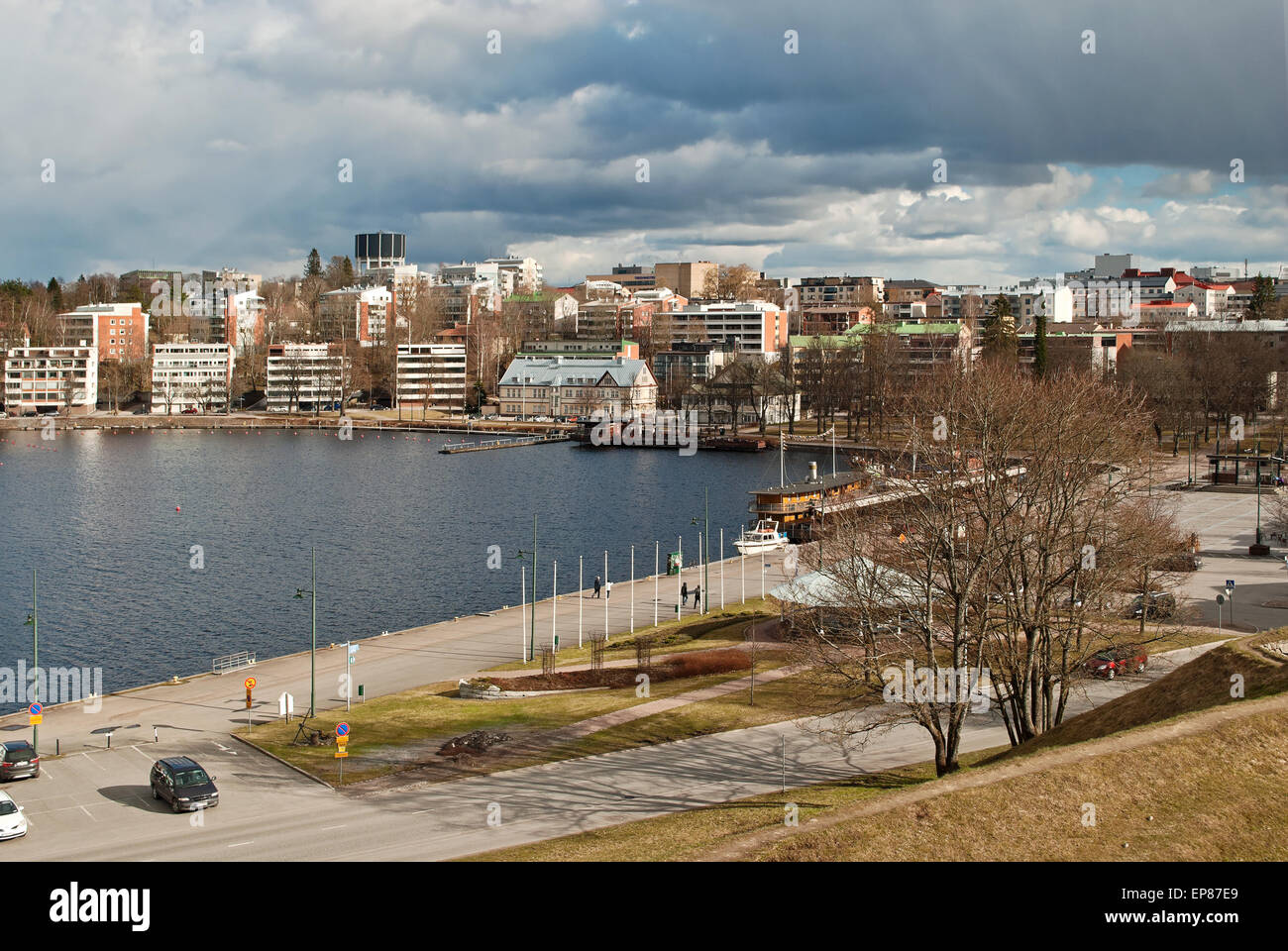 The Finnish city of Lappeenranta on the shore of lake Saimaa on a ...