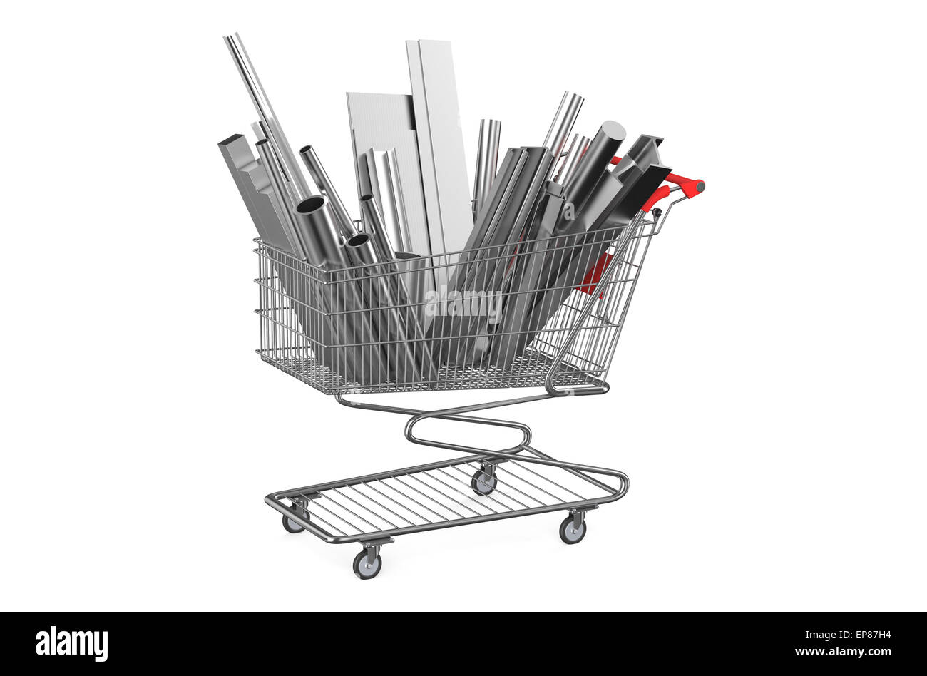 shopping cart with rolled metal isolated on white background Stock Photo