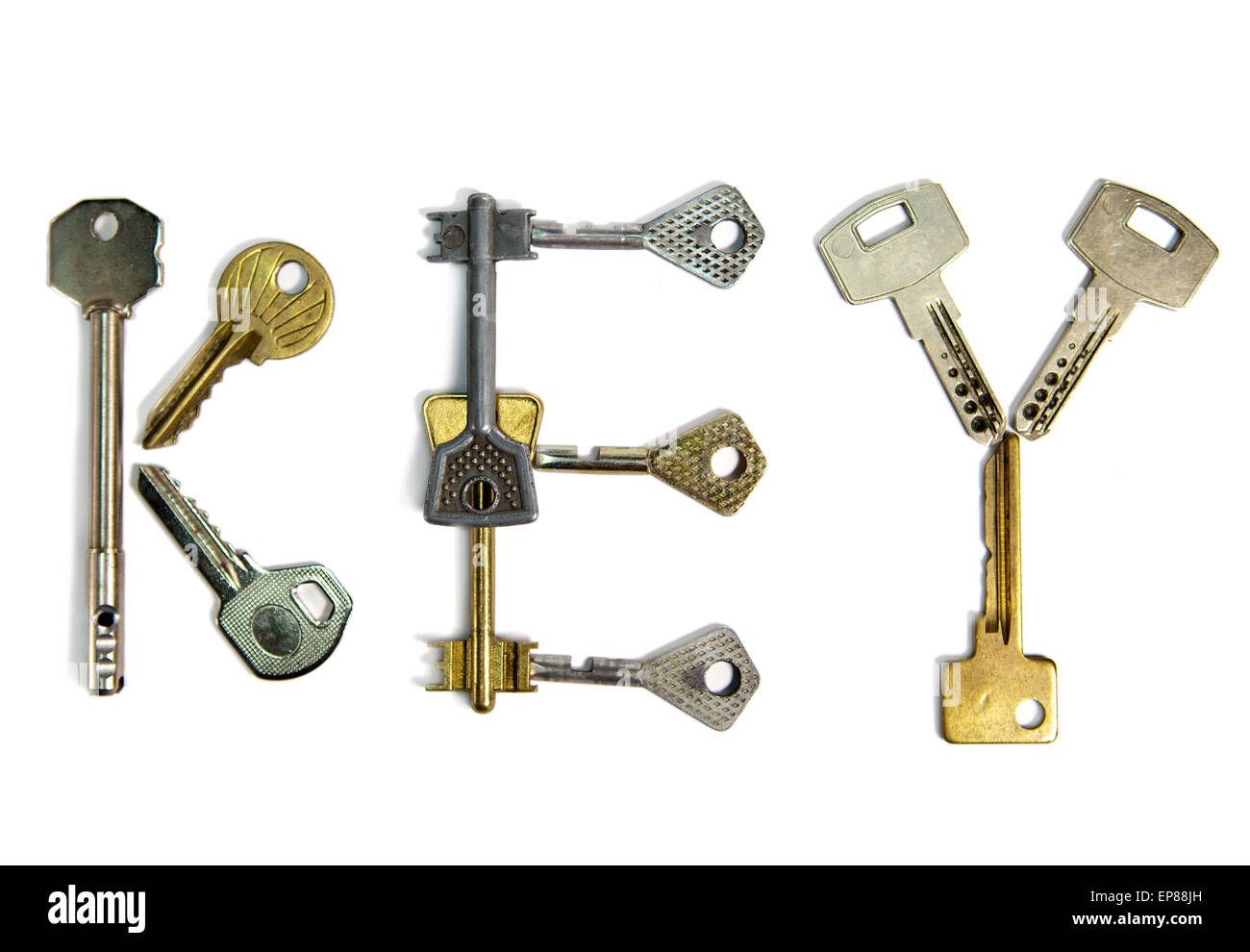 The word "key" is made of keys of various form, on a white background Stock  Photo - Alamy