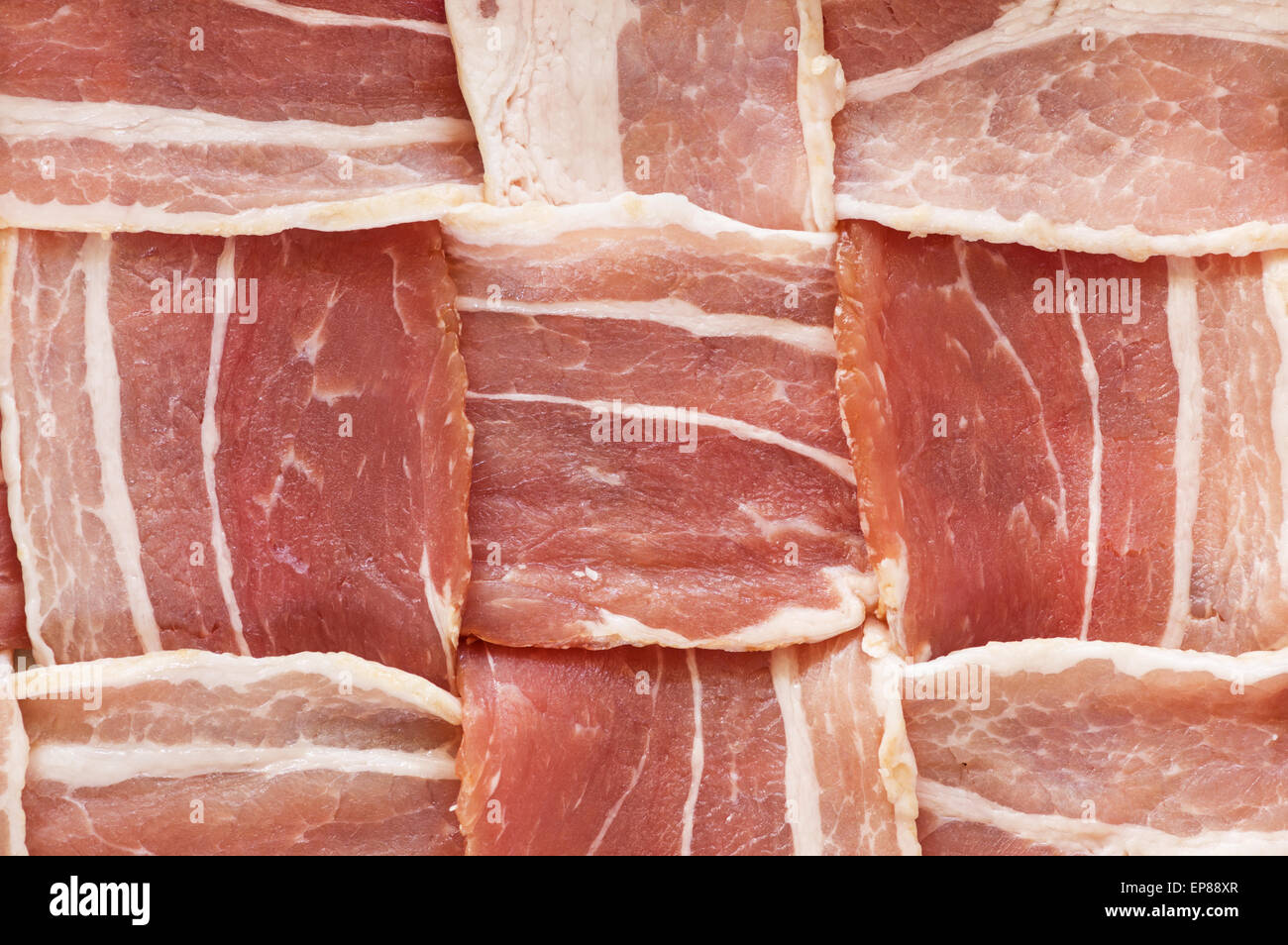 raw bacon woven lattice background texture Stock Photo