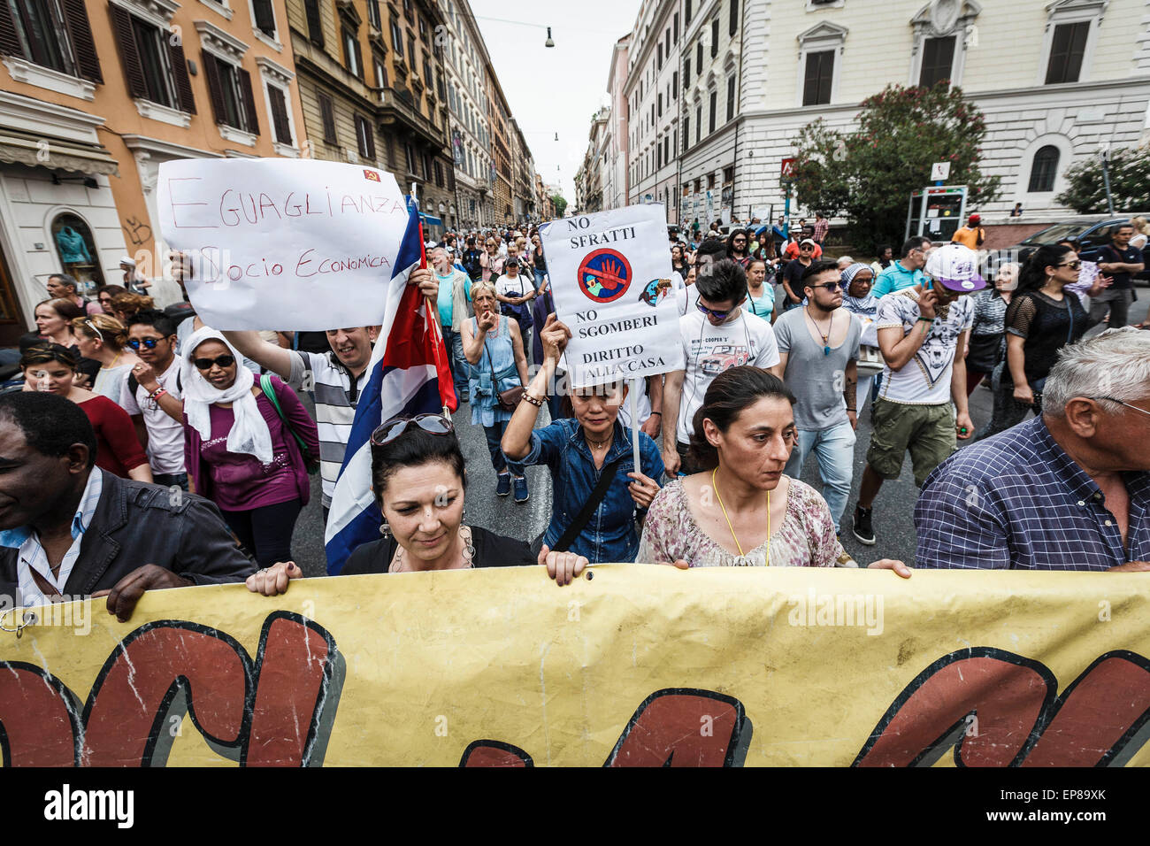 Rome, Italy. 14th May, 2015. Demonstrators gather to take part in a protest calling for an end to evictions, fairer rents and more housing in Rome . © Giuseppe Ciccia/Pacific Press/Alamy Live News Stock Photo
