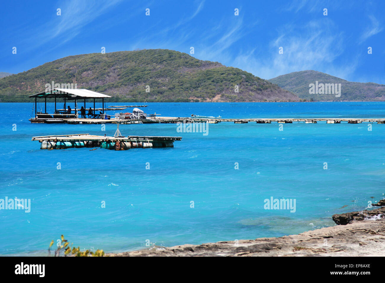 Friday Island Torres Strait view of pearl farm Stock Photo
