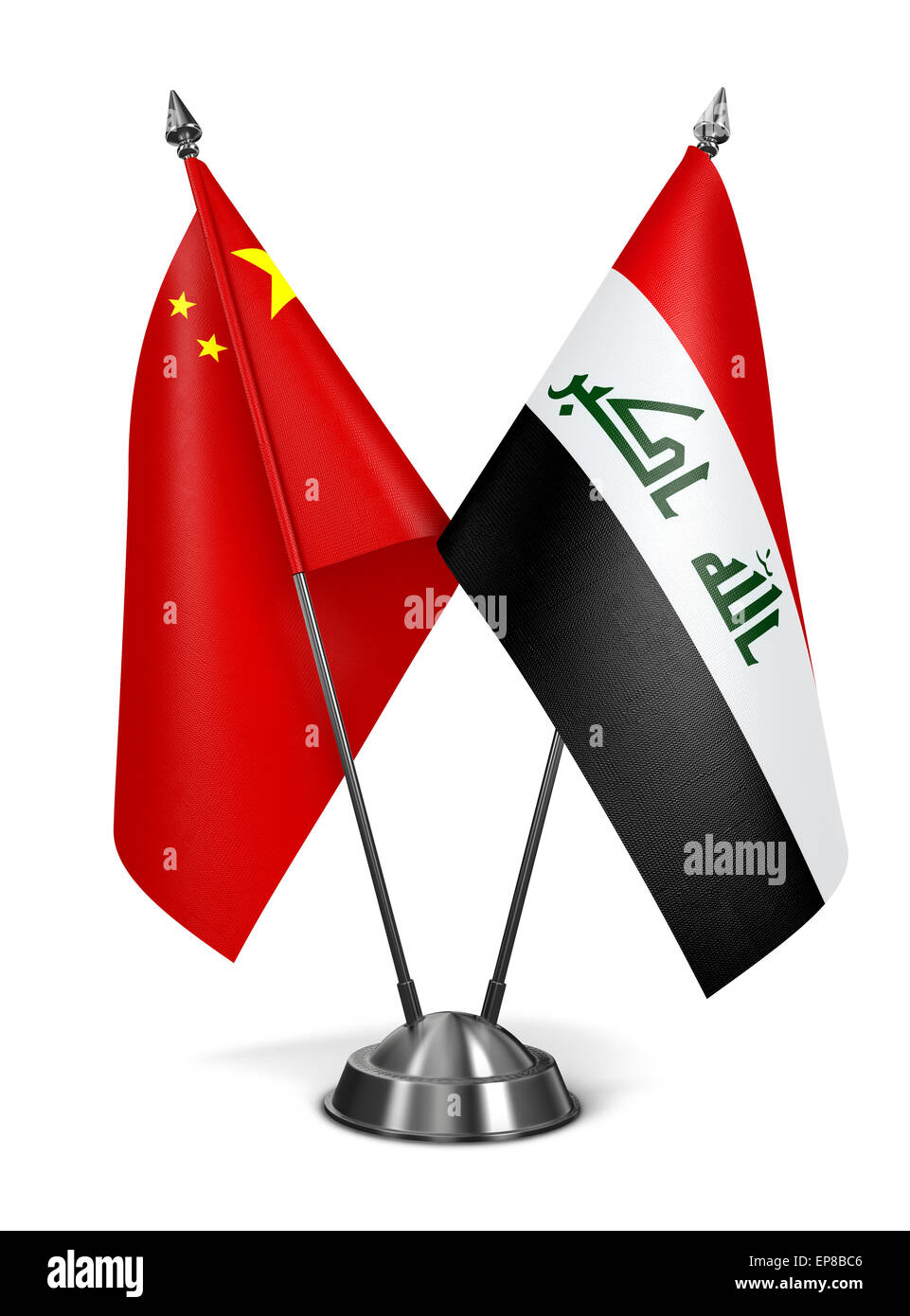 China and Iraq - Miniature Flags Isolated on White Background. Stock Photo