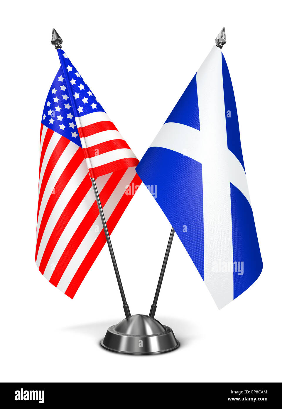 USA and Scotland - Miniature Flags Isolated on White Background. Stock Photo