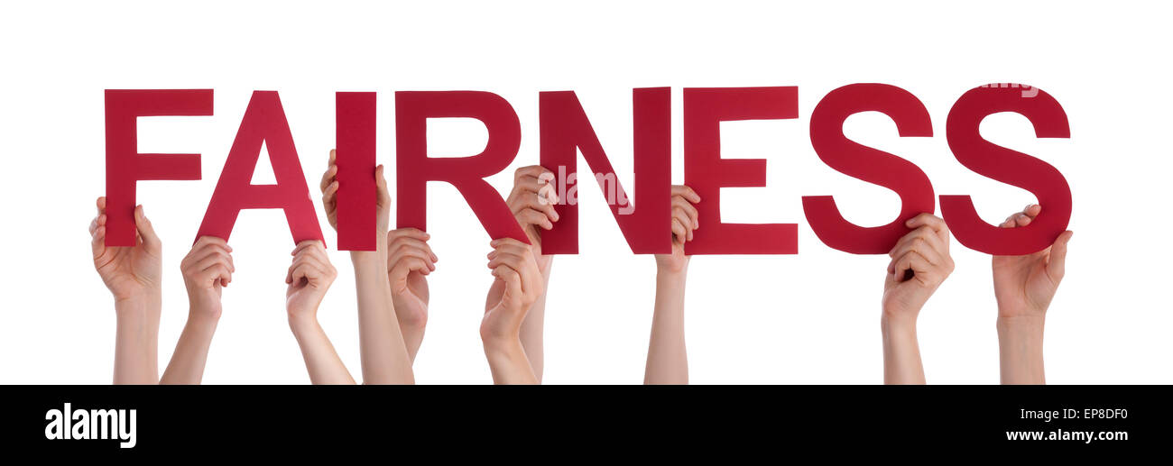 People Hands Holding Red Straight Word Fairness Stock Photo