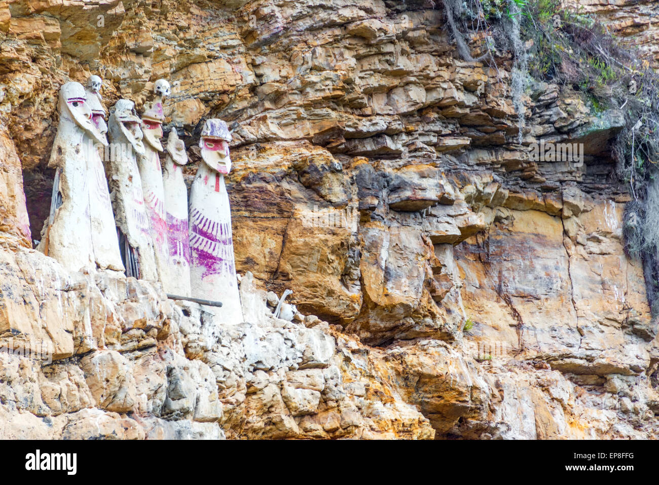 Historic sarcophagi on a cliff near Chachapoyas, Peru Stock Photo