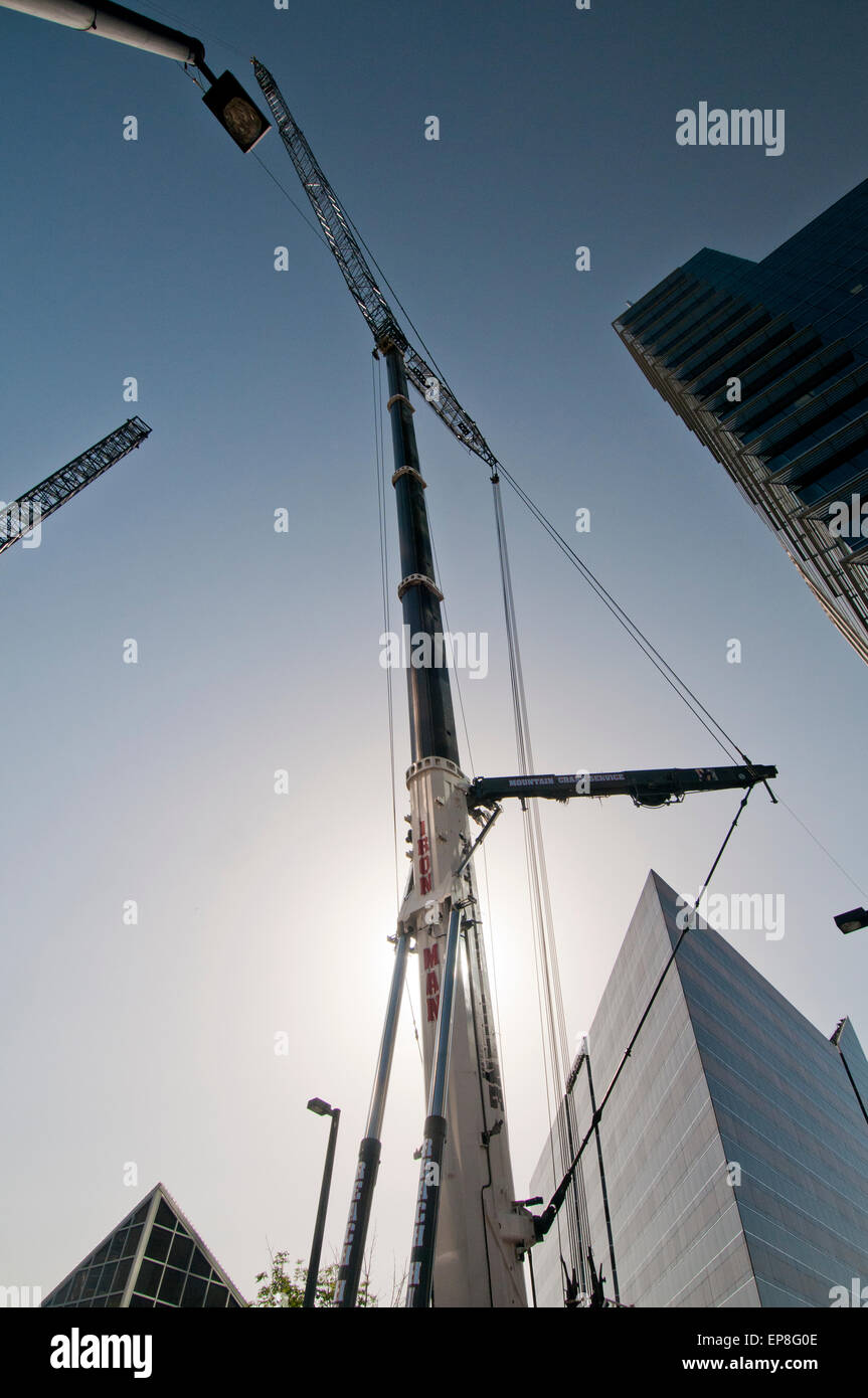 Downtown Boise tower crane construction, Downtown Boise Multimodal Center; May 2015 Stock Photo