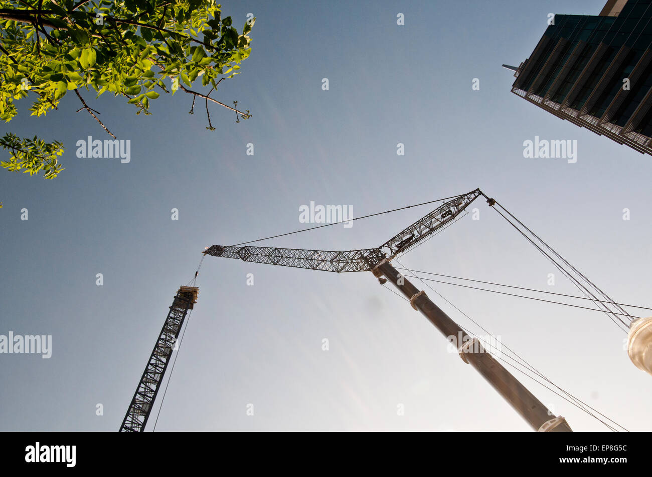 Downtown Boise tower crane construction, Downtown Boise Multimodal Center; May 2015 Stock Photo